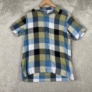 Style Union Vacay Shirt Mens Medium Green Plaid Checkered Camp Collar Restort